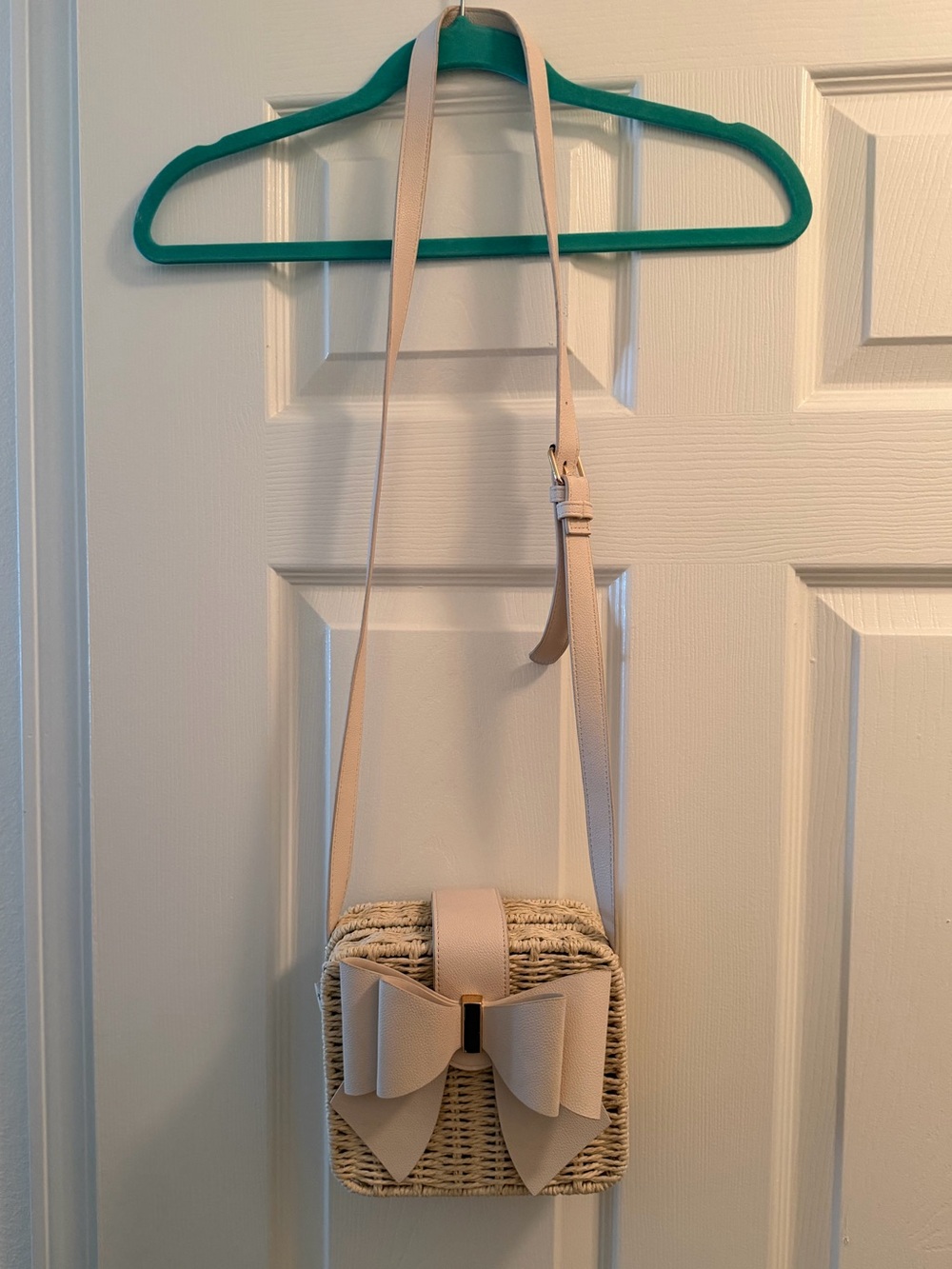 Woven Bow Crossbody Bag in Light Beige